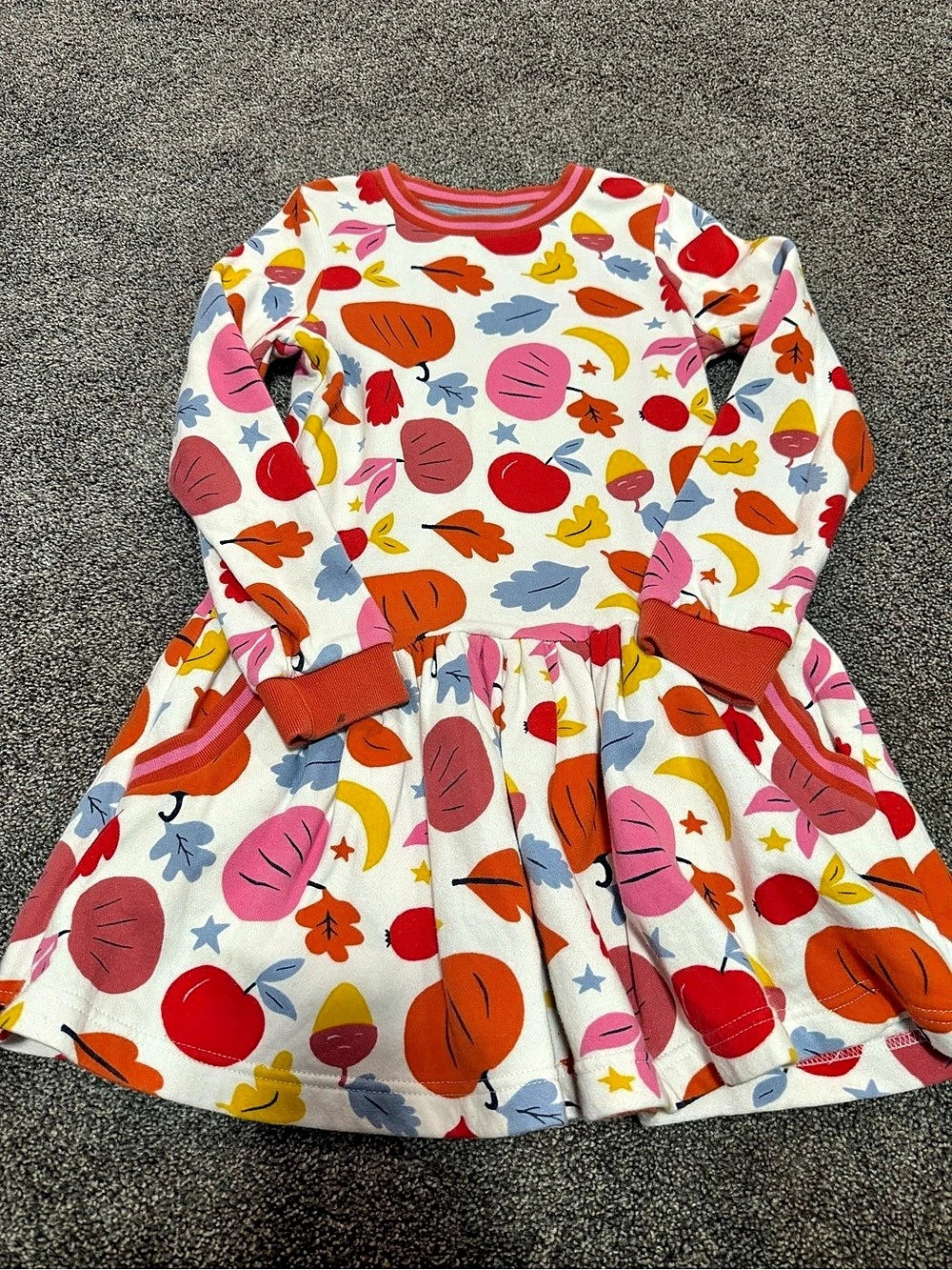 Mini Boden Fall Pumpkin Leaf Sweatshirt Dress Sz 7-8